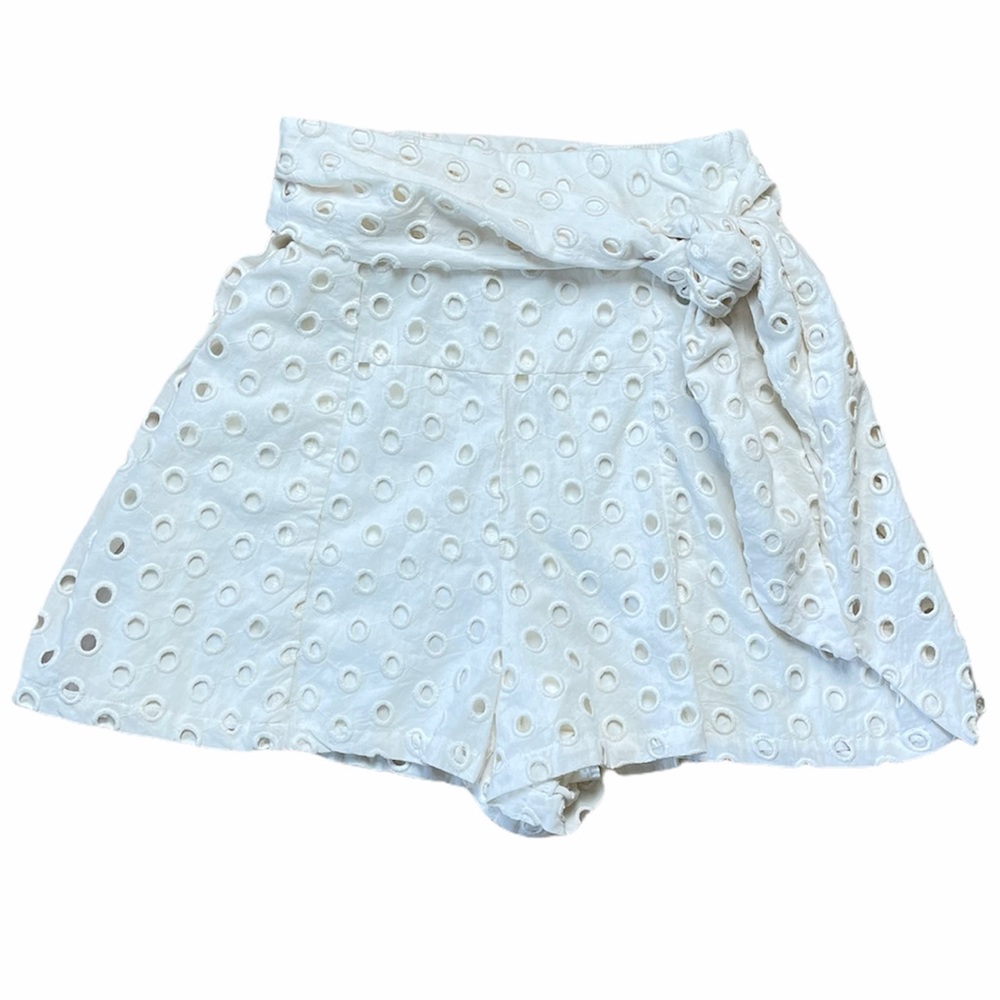 PAPER LONDON | High Waist Tie Waist Eyelet Shorts